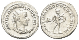 Gordianus III. (238 - 244 n. Chr.).

 Antoninian (Silber). 243 - 244 n. Chr. Rom.
Vs: IMP GORDIANVS PIVS FEL AVG. Büste mit Strahlenkrone, Paludame...