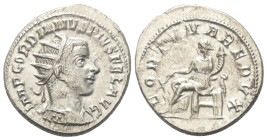 Gordianus III. (238 - 244 n. Chr.).

 Antoninian (Silber). 243 - 244 n. Chr. Rom.
Vs: IMP GORDIANVS PIVS FEL AVG. Büste mit Strahlenkrone, Paludame...