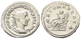 Gordianus III. (238 - 244 n. Chr.).

 Antoninian (Silber). 243 - 244 n. Chr. Rom.
Vs: IMP GORDIANVS PIVS FEL AVG. Büste mit Strahlenkrone, Paludame...