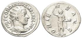 Gordianus III. (238 - 244 n. Chr.).

 Antoninian (Silber). 243 - 244 n. Chr. Antiochia.
Vs: IMP GORDIANVS PIVS FEL AVG. Büste mit Strahlenkrone und...