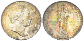 Bayern. Königreich (1806 - 1918). Maximilian II. (1848 - 1864).

 Mariengulden (= 2 Gulden, Silber). 1855. München.
Vs: Kopf rechts.
Rs: Madonna a...