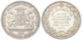 Bremen - Stadt.

 Gedenktaler (Silber). 1871. Hannover.
Auf den Sieg von 1871.

Vs: Gekröntes Wappen von zwei Löwen gehalten.
Rs: Legende im Kra...