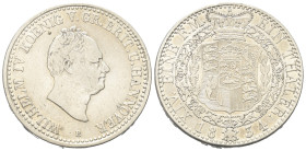 Hannover - Königreich (1814 - 1866). Wilhelm IV. (1830 - 1837).

 Taler (Silber). 1834 B.
Vs: Kopf nach rechts.
Rs: Gekröntes Wappen.

34 mm. 21...
