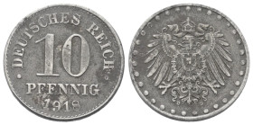 Kaiserreich. Ersatzmünzen des Ersten Weltkriegs.

 10 Pfennig (Eisen). 1918 D. München.
Vs: Wertzahl.
Rs: Reichsadler.

21 mm. 3,64 g. 

Jaege...