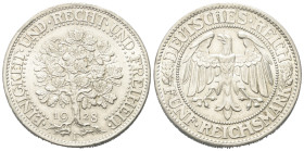 Weimarer Republik.

 5 Reichsmark (Silber). 1928 A. Berlin.
Vs: Eiche.
Rs: Reichsadler.

36 mm. 24,78 g. 

Jaeger 331.
 Vorzüglich.