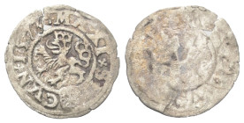 Habsburger bis 1806. Maximilian II. (1564 - 1576).

 Weisspfennig (Silber). 1573. Kuttenberg.
Vs: Steigender Löwe.

15 mm. 0,25 g. 
 Sehr schön....
