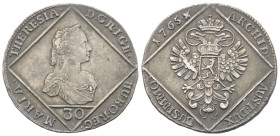 Habsburger bis 1806. Maria Theresia (1740 - 1780).

 30 Kreuzer (Silber). 1765. Prag.
Vs: MARIA THERESIA D G R I G E HU BO REG / 30. Diademierte, v...