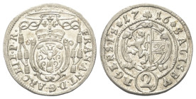 Neufürsten. Salzburg. Franz Anton von Harrach (1709 - 1727).

 2 Kreuzer (= Halbbatzen) (Silber). 1716. Salzburg.
Vs: Wappen unter Legatenhut.
Rs:...