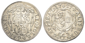 Neufürsten. Salzburg. Leopold Anton Eleutherius Freiherr von Firmian (1727 - 1744).

Reichsbatzen (4 Kreuzer) (Silber). 1727.
Vs: Wappen unter Lega...