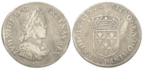 Frankreich. Königreich. Ludwig XIV. (1643 - 1715).

 1/4 Écu à la mèche courte (Silber). 1644 D. Lyon.
Vs: Büste rechts.
Rs: Bekröntes Lilienwappe...