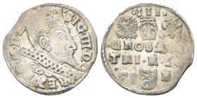 Polen. Königreich. Sigismund III. Wasa (1587 - 1632).

 Dreigröscher (Silber). 1598. Bromberg (Bydgoszcz).
Vs: Gekrönter Kopf mit Harnisch- und Müh...