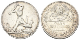 Russland. Sozialistische föderalistische Sowjetrepublik (1921 - 1925).

 Poltinnik (= 1/2 Rubel, Silber). 1925.
Vs: Schmied mit erhobenem Hammer.
...