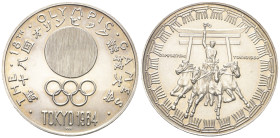 Sport. Olympische Spiele.

 Medaille (Silber). 1964.
Offizielle Erinnerungsmedaille. 

Vs: Sonnenemblem über olympischen Ringen.
Rs: Olympionike...