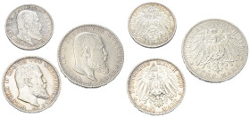 Deutschland - Lots.


Deutschland nach 1871.

Kaiserreich. 
Württemberg. Wilhelm II. (1891 - 1918).

Lot (3 Stück, Silber): 5 Mark 1901, 3 Mar...