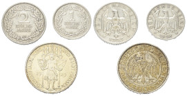Deutschland - Lots.


Weimarer Republik.

Lot (3 Stück, Silber): 
1 Reichsmark 1925 A.
2 Reichsmark 1925 J.
3 Reichsmark 1929 E. Muldenhütten....