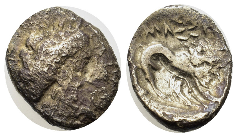 Celtic. Southern Gaul, Insubres, c. 150-100 BC. AR Drachm (16,6mm, 2g). Imitatin...