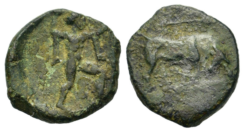 Italy. Northern Lucania, Poseidonia, c. 350-290 BC. Æ (14mm, 2g). Poseidon advan...