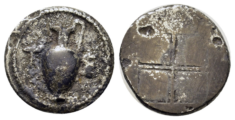 Macedon. Terone, c. 424-422 BC. AR Tetrobol (15,2mm, 1.9g). T-E Oinochoe to left...