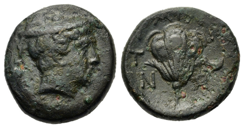 Macedon, Tragilos, c. 400 BC. Æ (15,5mm, 4,00g). Head of Hermes right, wearing p...