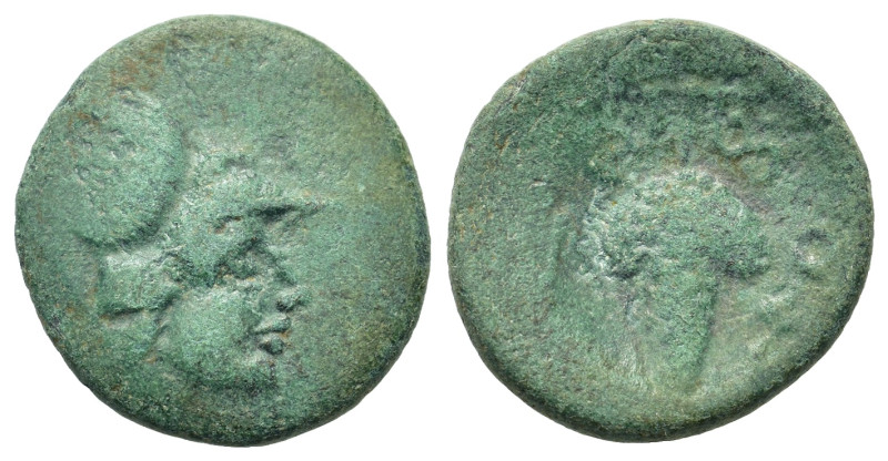 Lokris, Lokri Opuntii, c. 325-300 BC. Æ (16mm, 2.6g). Helmeted head of Athena ri...