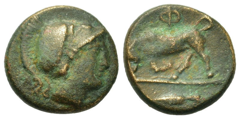 Phliasia, Phlious, c. 350-325 BC. Æ Dichalkon (16mm, 4g). Helmeted head of Athen...