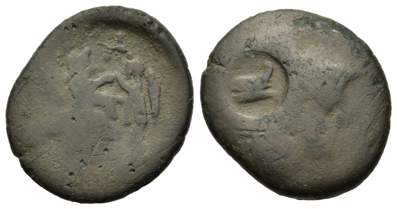 Uncertain Greek Æ (20mm, 5.2g). C/m: prow r. R/ Two feagures standing facing eac...