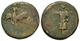 Claudius (41-54). Macedon, Amphipolis. Æ (21,6mm, 9.5g). Claudius standing l., raising arm and holding staff with eagle. R/ Artemis Tauropolis riding ...