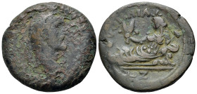 Antoninus Pius (138-161). Egypt, Alexandria. Æ Drachm (33mm, 23.25g, 12h), year 7 (143/4). Laureate head r. R/ Euthenia reclining l. on sphinx, holdin...