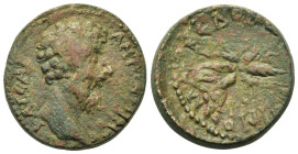 Marcus Aurelius (161-180). Macedon, Koinon of Macedon. Bare head r. R/ thunderbol. RPC IV.1, 4278 (temporary).