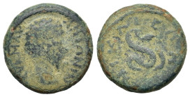 Marcus Aurelius (161-180). Bithynia, Nicaea. Æ (17mm, 3.8g). Bare head r. R/ Coiled serpent.