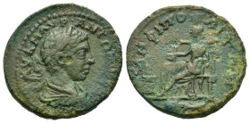 Elagabalus (218-222). Macedon, Amphipolis. Æ (22mm, 6g). Laureate, draped and cuirassed bust r. R/ City-goddess enthroned left, wearing kalathos and h...