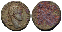 Elagabalus (218-222). Seleucis and Pieria. Antioch. BI Tetradrachm (24,5mm, 14.4g). Laureate bust r. R/ Eagle standing facing, head turn left, holding...