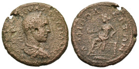 Severus Alexander (222-235). Macedon, Amphipolis. Æ (22mm, 6g). Laureate, draped and cuirassed bust to r. R/ Turreted City personification seated to l...