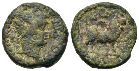 Uncertain Roman Provincial Æ (23,4mm, 11.6). Radiate head r. R/ Ram r.