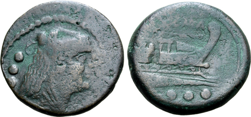 Anonymous. Staff and club series(?). Mint in Etruria, after 208 BC. Æ Quadrans (...