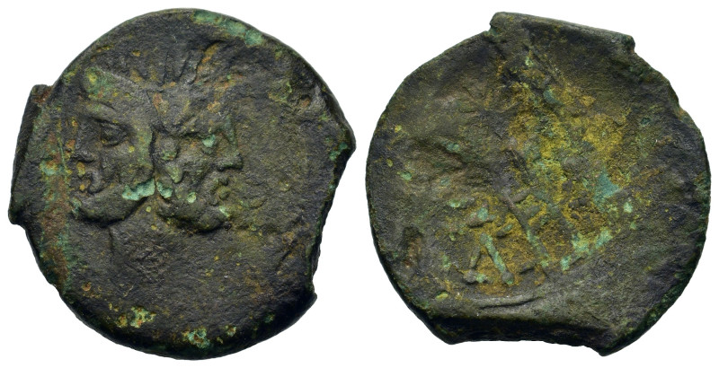 Anonymous, Rome, 91 BC. Æ As (26,6mm, 10.2g g). Semuncial standard. Laureate hea...