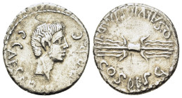 The Triumvirs. Octavian. Early 40 BC. AR Denarius (18,2mm, 3.5g). Military mint traveling with Octavian in Italy. Q. Salvius, moneyer. Bare head right...