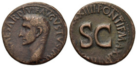 Augustus (27 BC-AD 14). Æ As (28mm, 10g). Rome, AD 11-12. Bare head l. R/ Large S C. RIC I 471