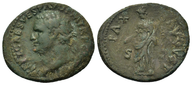 Titus (79-81). Æ As (30mm, 10g). Rome, AD 80-81. Laureate head l. R/ Pax standin...