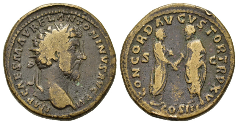 Marcus Aurelius (161-180). Æ Dupondius (26,6mm, 13.5g). Rome, AD 161. Radiate bu...