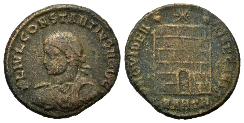 Constantius II (Caesar, 324-337). Æ Follis (19,5mm, 3.2g). Antioch. Laureate, dr...