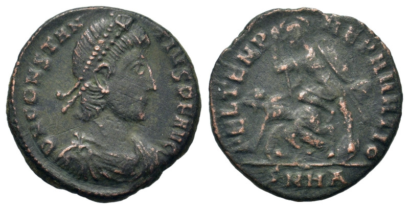 Constantius II (337-361). Æ Follis (18mm, 2.5g). Heraclea. Pearl-diademed, drape...