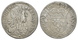 France. Ludwig XIV (1643-1715). AR 1/12 Ecu 1660 (20,4mm, 2.4g). KM 199.3.