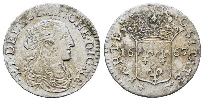 France. Monaco. Ludwig I (1662-1701). AR 1/12 Ecu 1667 (20,2mm, 2g). Cammarano 2...