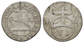 Germany. Principality of Brunswick-Wolfenbüttel. AR 6 Pfenning 1702 (17,6mm, 0.9g). Welter 2113.