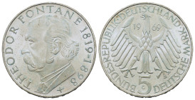 Germany. 150th Anniversary of the birth of Theodor Fontane. 5 Mark 1969 G (29mm, 11,1g). KM 125.