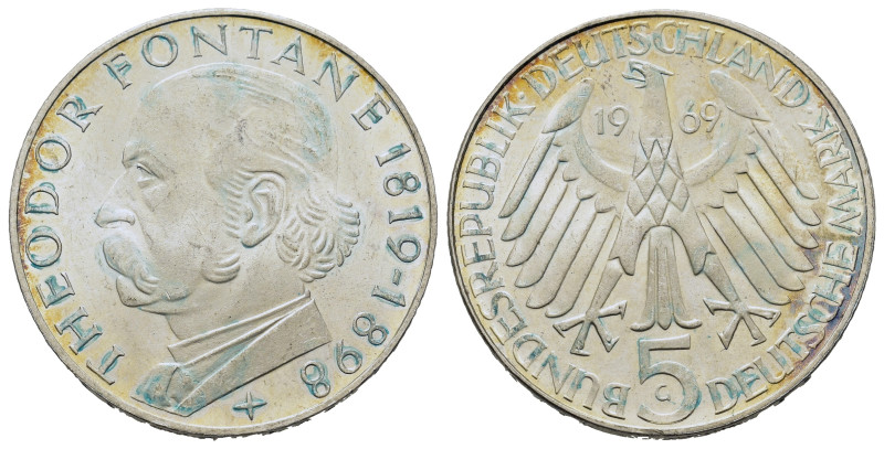 Germany. 150th Anniversary of the birth of Theodor Fontane. 5 Mark 1969 G (29mm,...