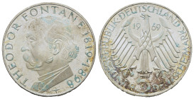 Germany. 150th Anniversary of the birth of Theodor Fontane. 5 Mark 1969 G (29mm, 11,3g). KM 125.