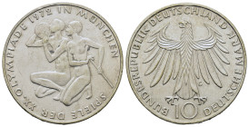 Germany. 20th Summer Olympic Games, Munich 1972. 10 Mark 1972 G (32,4mm, 15.3g). KM 132.