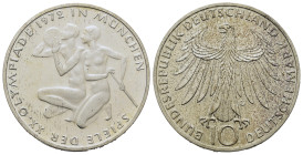 Germany. 20th Summer Olympic Games, Munchen 1972. 10 Mark 1972 G (32,4mm, 15.4g). KM 132.